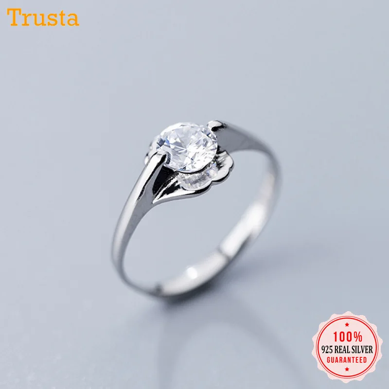 Trusta 100% Серебро 925 пробы кольца цветок CZ камень женские ювелирные изделия Открытые