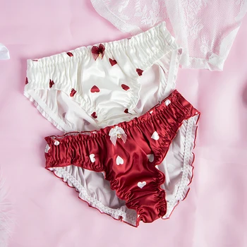 

Love bow sexy Panties Japanese girl satin no trace pink comfortable middle waist underwear women