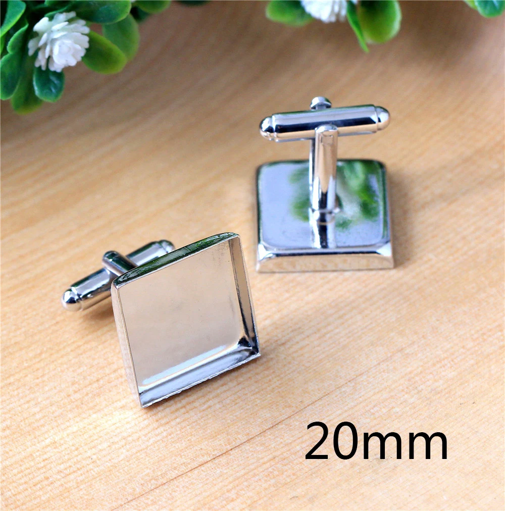 20mm 6pcs High Rhodium Plated Square Cufflink Base Cuff Link Settings