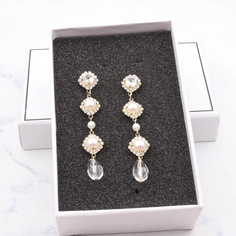 

2018 Hot Style New Arrive Simulated Pearl Bead Long Drop Earrings Temperament Rhinestone Fashion Jewelry Boucle D'oreille Gifts