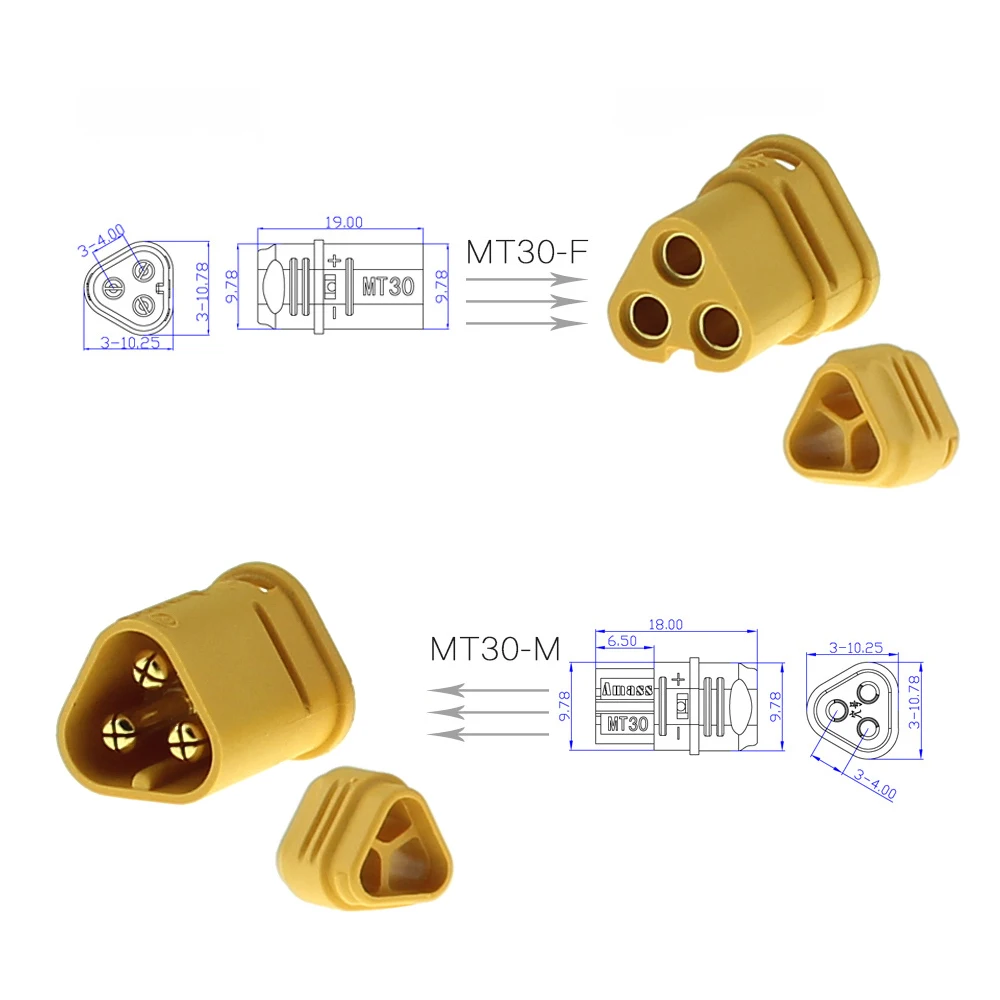 Amass MR30 MT30 разъем обновленный XT30 женский и мужской позолоченный для RC Lipo части батареи квадрокоптера мультикоптера