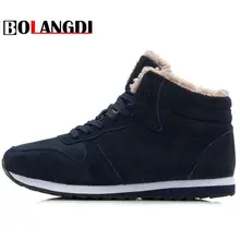Bolangdi Genuine Leather Winter Men Women Boots Warm Plush Sneakers Brand Outdoor Unisex Sport Shoes Comfortable Running Shoes