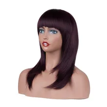 Шелковистая причёска Боб с прямыми волосами Синтетические парики для женщин с плоскими челками боб парик