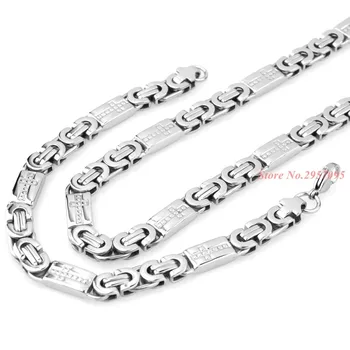 

Fate Love 8mm Mens Chain Boys Bracelet Silver Color Flat Byzantine Link Stainless Steel Necklace Bracelet Set