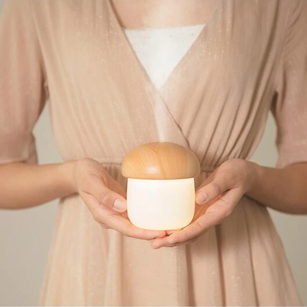 Portable USB Spray Humidifier LED Night Light For Car Office Mushroom ABS Wood Grain Christmas Home Decor Atmosphere Sleep Lamps (18)
