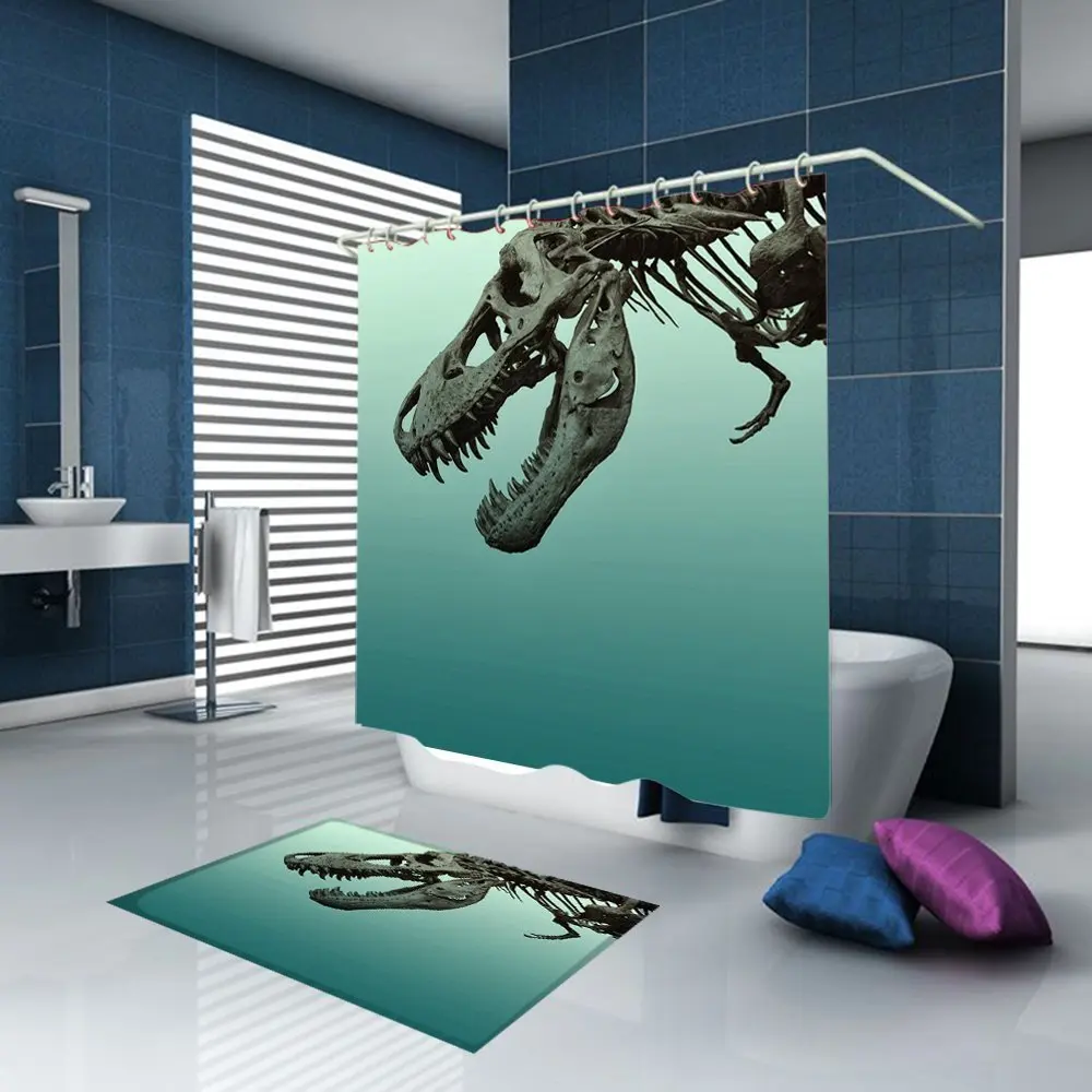 Шарм домашний душ шторы с коврики для ванной Rugs-Винтаж Череп динозавра наборы для ванной коврик для ванной комнаты туалет ковры