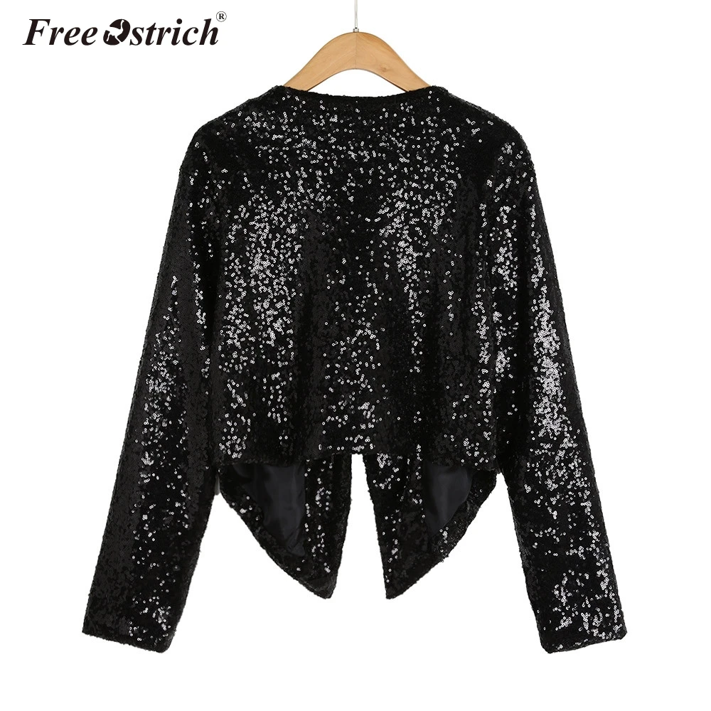 discount  Free Ostrich Jacket Autumn Spring Fashion Short Cardigan Women Gold Sequins Long Sleeve Irregular O