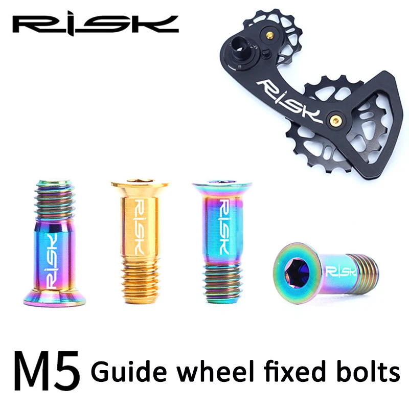 

RISK 2PCS M5*14.2mm Bicycle Rear Derailleur Bolt Titanium Bolt Jockey Wheel Bolt Parts MTB Bike Shifter Guide Roller Bolt Screw