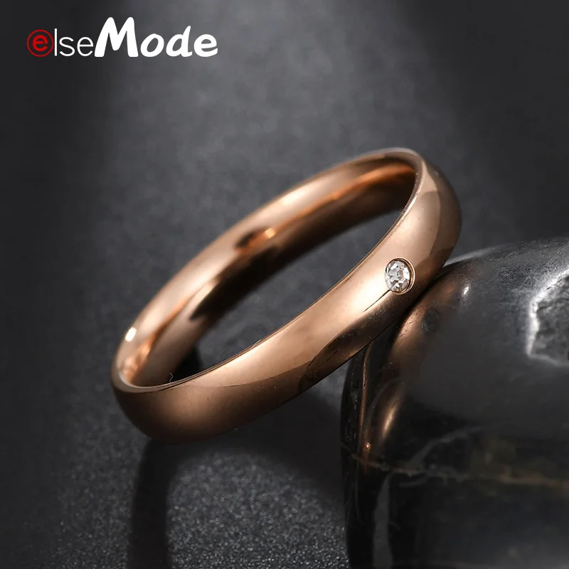 ELSEMODE Fashion 4mm Simple Zircon Crystal Wedding Engagement Rings Silver Gold Rose Gold For Women Girl Jewelry