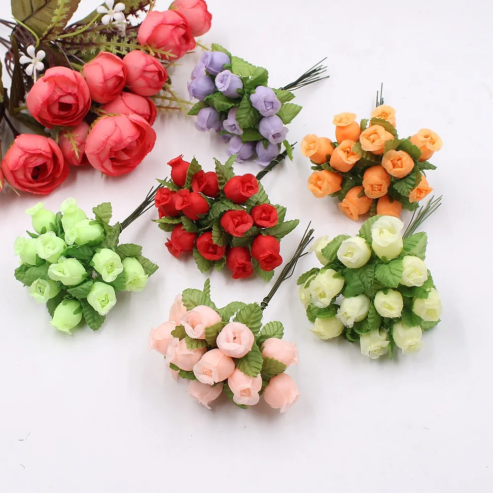 

12pcs/lot Silk Roses Cheap Artificial Plastic Flowers Bouquet Diy Christmas Garlands Vases for Home Wedding Decoration Acce