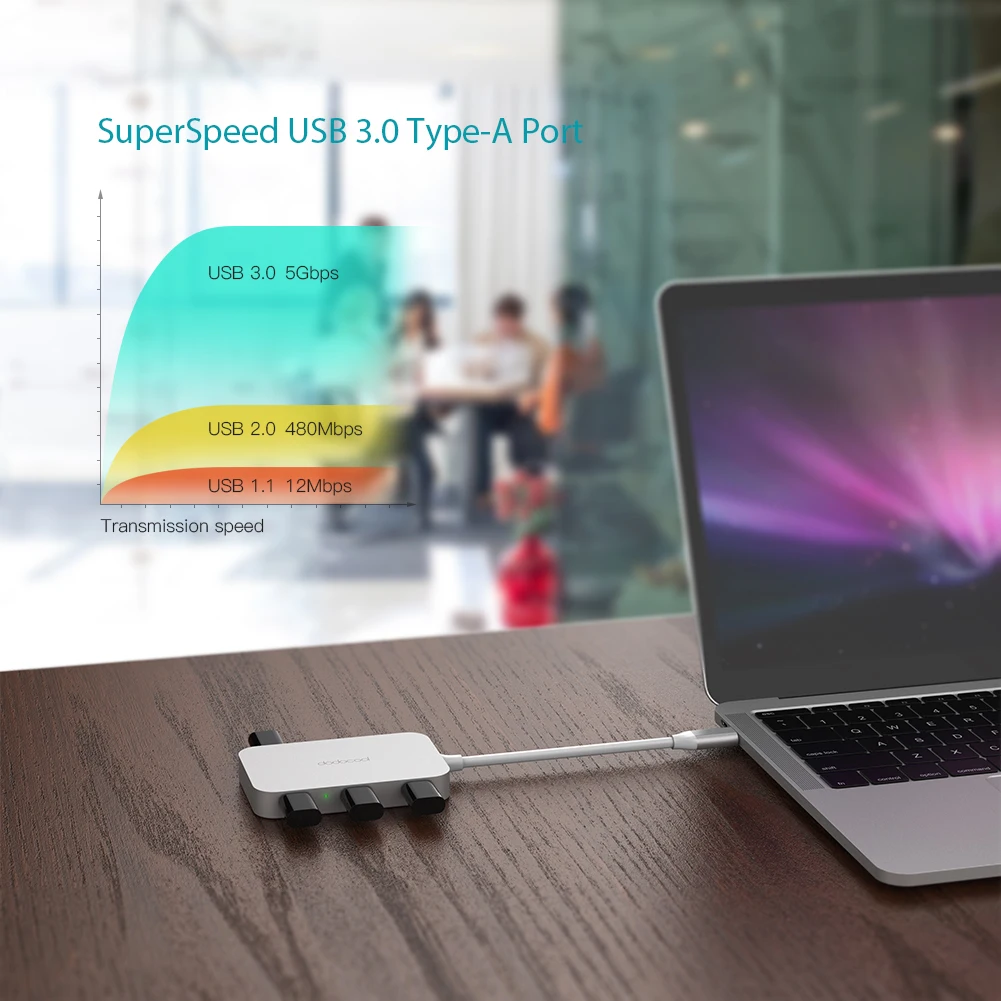 Dodocool 6-в-1 Алюминий сплав Многофункциональный USB-C концентратор Тип-C Мощность доставки видео в формате 4K HD Выход USB 3,0 Порты и разъёмы для MacBook Air Pro