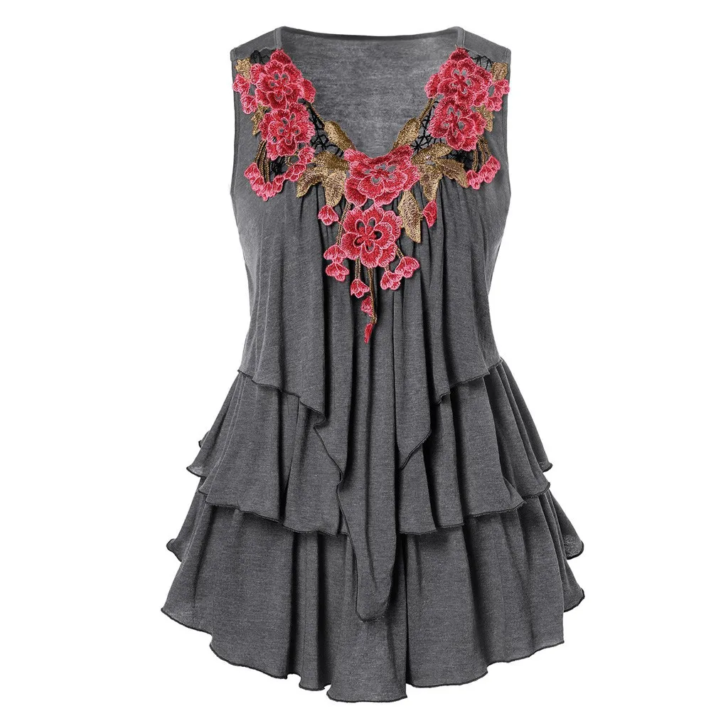 

Women's fashion V-neck sleeveless embroidery vest women's layered vest casual loose shirt women's casual #G5