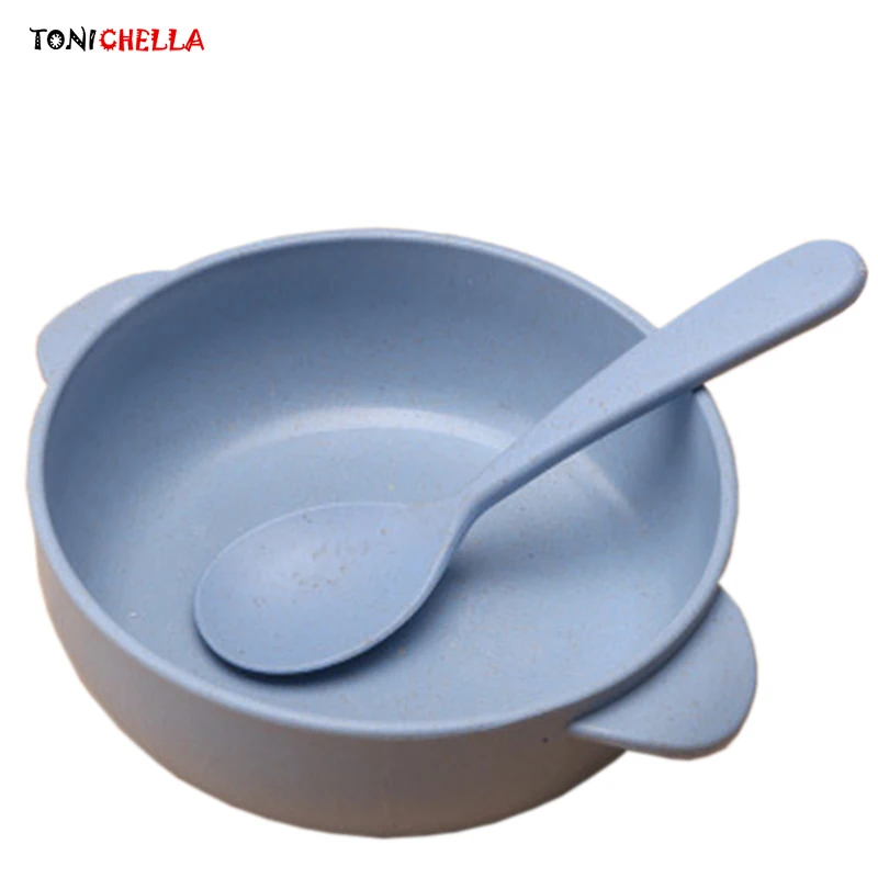 Wheat Straw Children Dinnerware Kids Feeding Bowls With Spoon Baby Dishes Solid Color Food Container Toddler Tableware T0590 Wheat Straw Children Dinnerware Kids Feeding Bowls With Spoon Baby Dishes Solid Color Food Container Toddler Tableware T0590