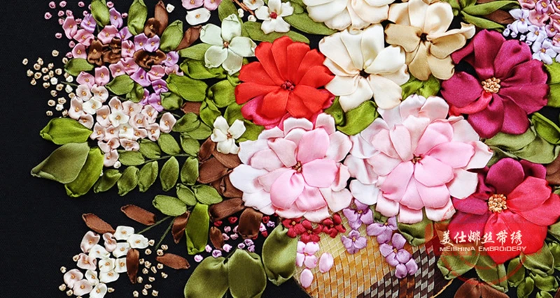 55X55 см DIY ленты для вышивания цветов 3d Китайский Набор для вышивания крестиком наборы для вышивания рукоделия broderie fleur
