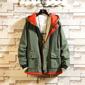 

Autumn Winter New Jacket Men Retro Orange Large Size M-5XL Drawstring Streetwear Casual Male Clothes Pilot Bomber Thick Coat