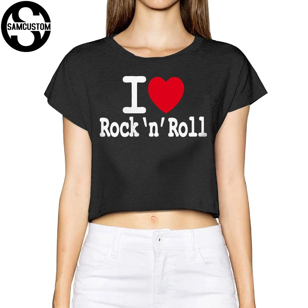 SAMCUSTOM Camisetas Настоящее короткие новые i love Rock N Roll 3D печати уличная мода футболка анархии Голый живот сексуальные футболка Для женщин