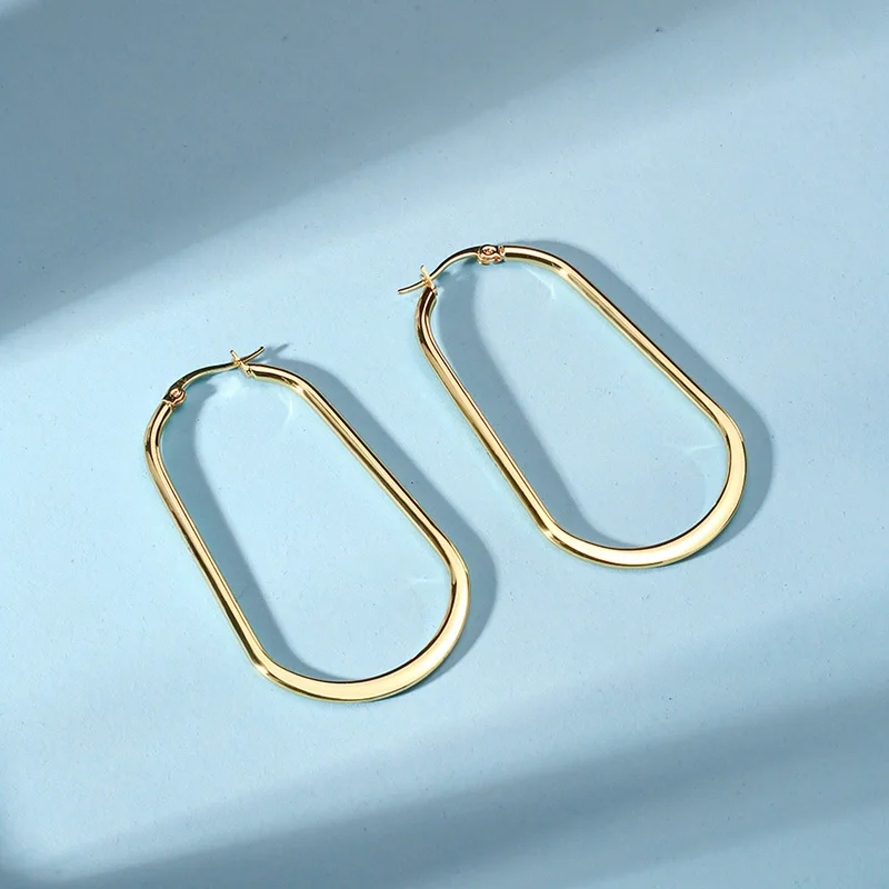 

Woman's Fashion Forward Oval Hoop Earrings in Gold Tone Stainless Steel Earings Pendientes Brincos Stylish Jewelry Accessories