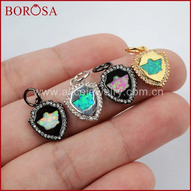 BOROSA CZ Micro Pave Sheild Shape Manmade Opal Pendant Bead Mixed Color 