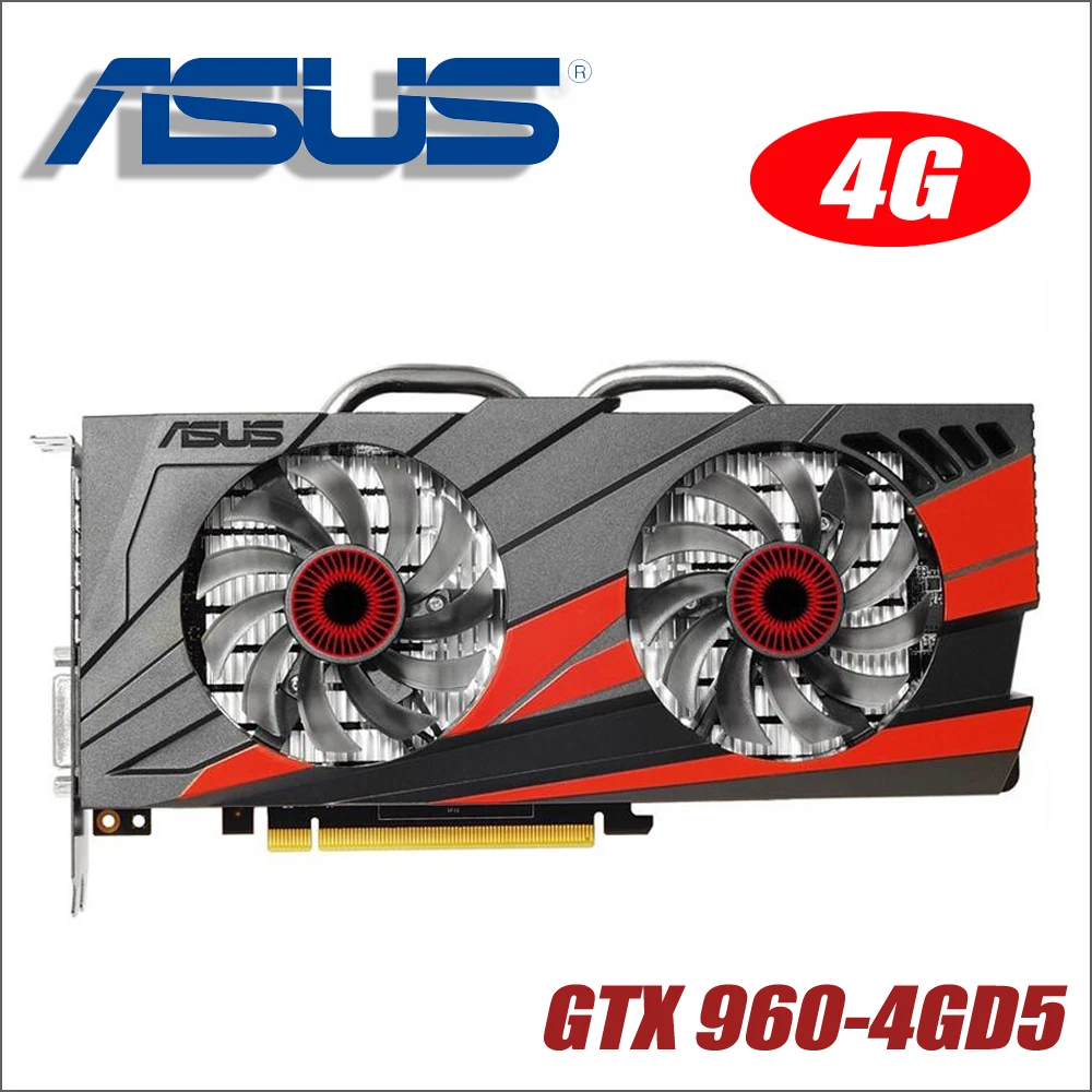 Оригинальная Видеокарта ASUS GTX960-DC2OC-4GD5 GTX 960, 4 Гб, 128 бит, GDDR5, видеокарты для nVIDIA, VGA, Geforce, Hdmi, Dvi, gam, GTX960, 4g