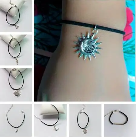 

L 21 1 piece new listing fashion alloy heart geometry moon sun heart pendant black plush rope bracelet unisex factory direct