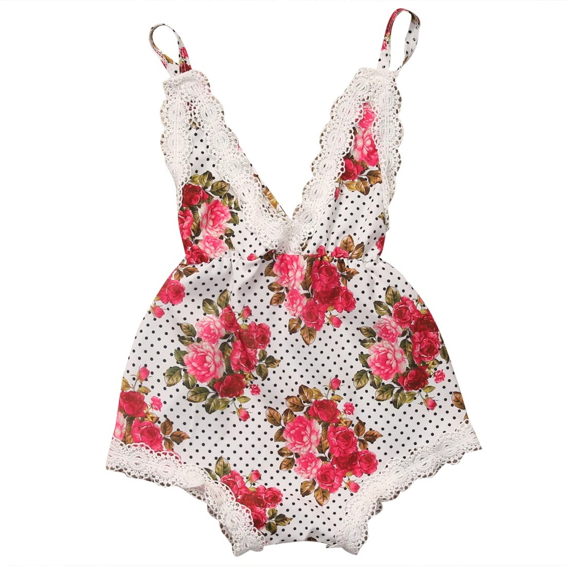 Babies Summer Floral Backless Strap Bodysuits Kids Toddler Baby Girls V neck Bodysuit Clothes