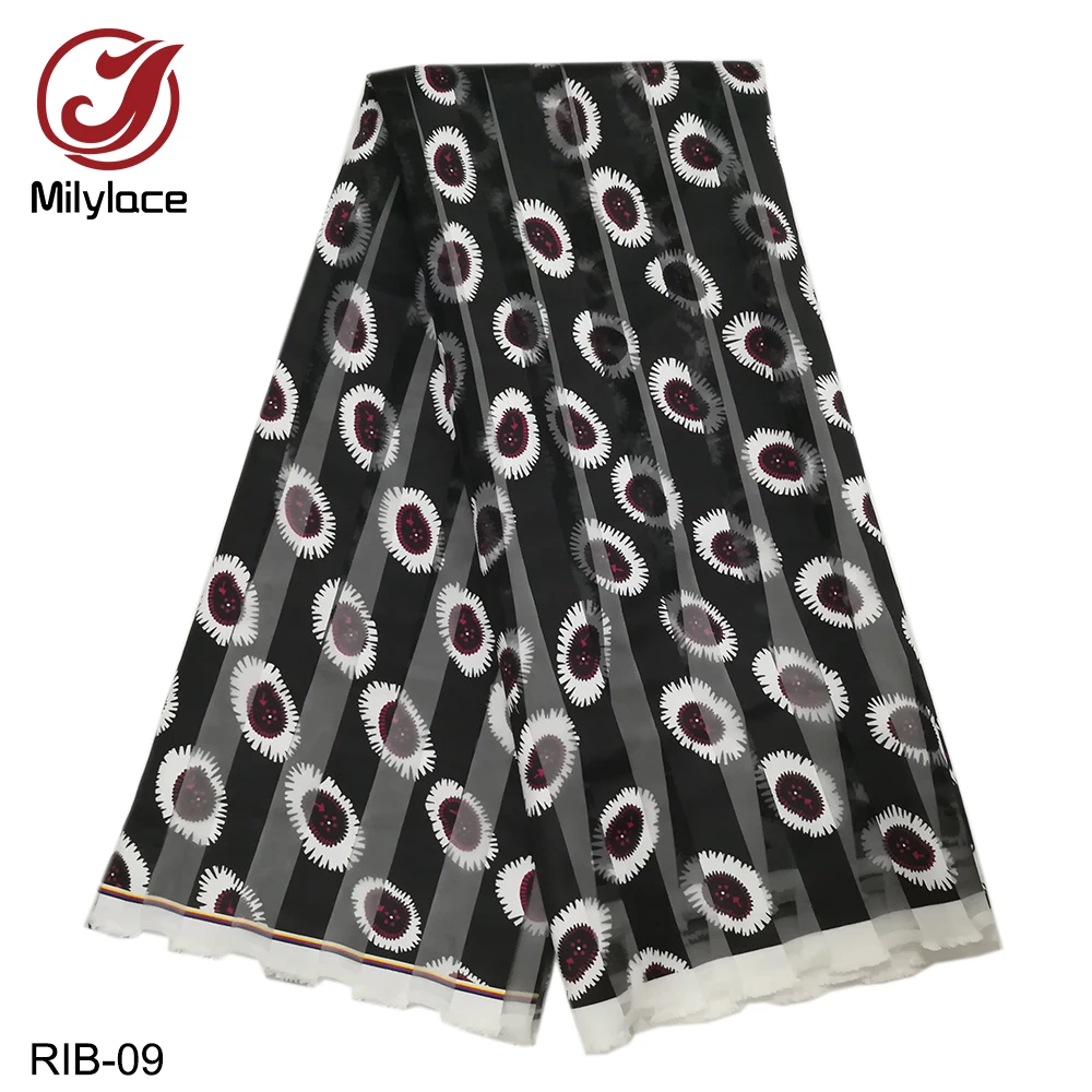 Красивая африканская ткань из органзы с принтом и ленты, плотная лента для одежды, материал RIB-09-11