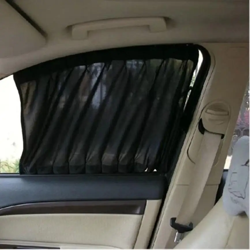 2PCS Car Sun Shade Side nylon Mesh Window Curtain Foldable Sunshade UV