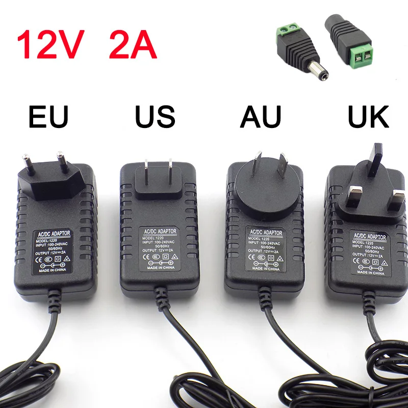 AC DC 12 В 2A 2000ma адаптер питания адаптер ЕС Великобритания AU США Штекер 5,5*2,5 мм настенное зарядное устройство для DC Мужской Женский светодиодный светильник