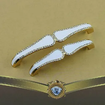 

5" fashion deluxe glass diamond handles gold kitchen cabinet wardrobe door handle pulls 128mm ivory white furniture handles