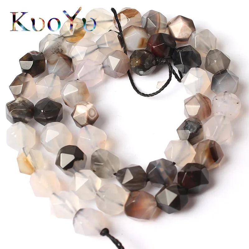 

Natural Faceted Grey White Agates Beads Loose Stone Beads For Making Jewelry 15"inch 6/8/10 MM DIY Bracelets Necklace Jewellery