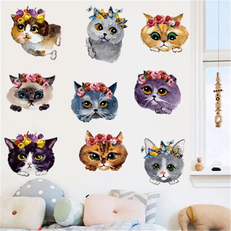 Funny Cats Wall Stickers Vinyl Animal Wall Art Decals For Kids Room Living Room Bedroom Nursery