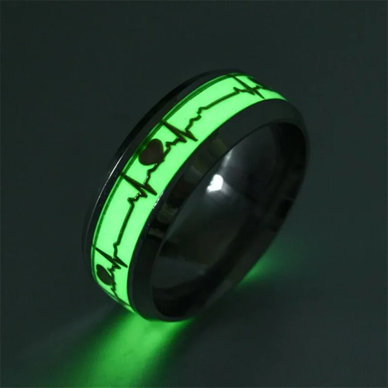 Forever Love 2018 Fashion Noctilucent ECG Ring Stainless Steel Heartbeat Wedding Rings for Men Women Nurse Medical Symbol Rings