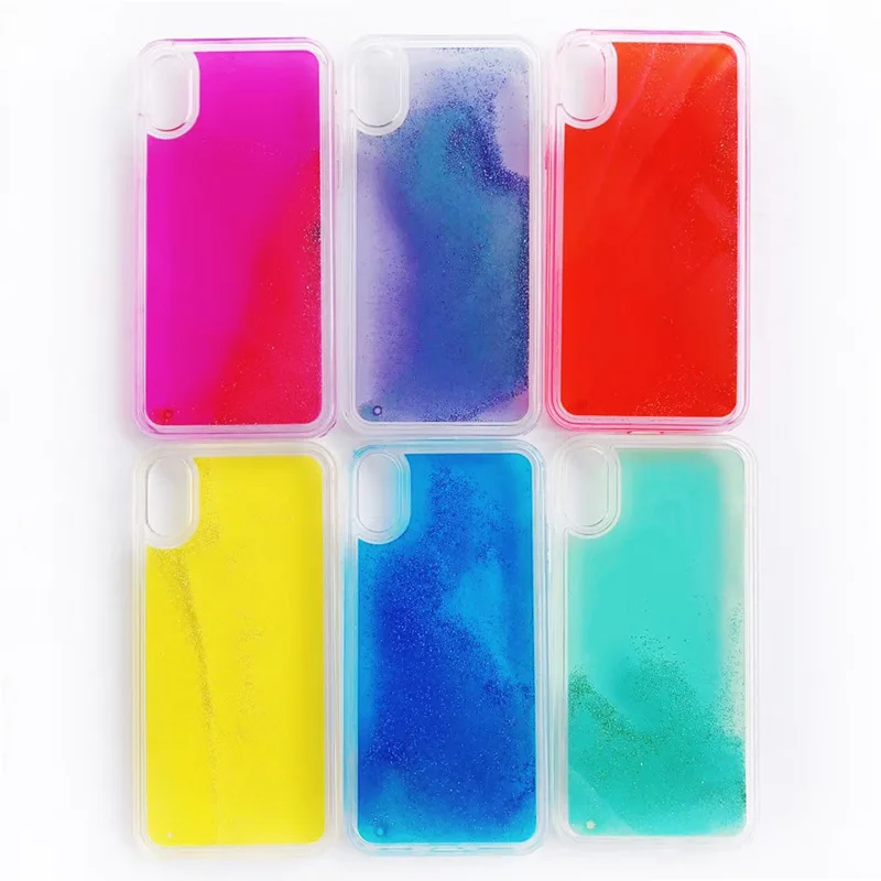 

Luminous Neon Sand Mobile Case, Noctilucence Glow In The Dark Liquid Glitter Quicksand Phone Case for iPhone XR XS max X 6 7 8