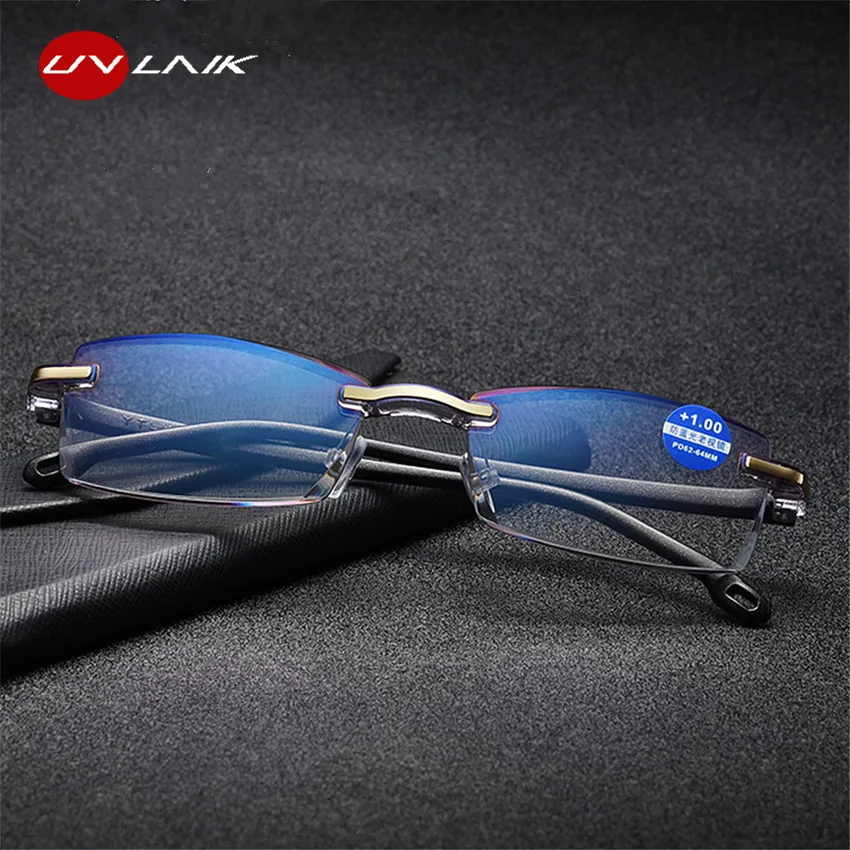 

UVLAIK Ultralight Rimless Reading Glasses Women Men Clear Lens Anti-Blu-Ray Computer Glasses Presbyopia Reader Glasses