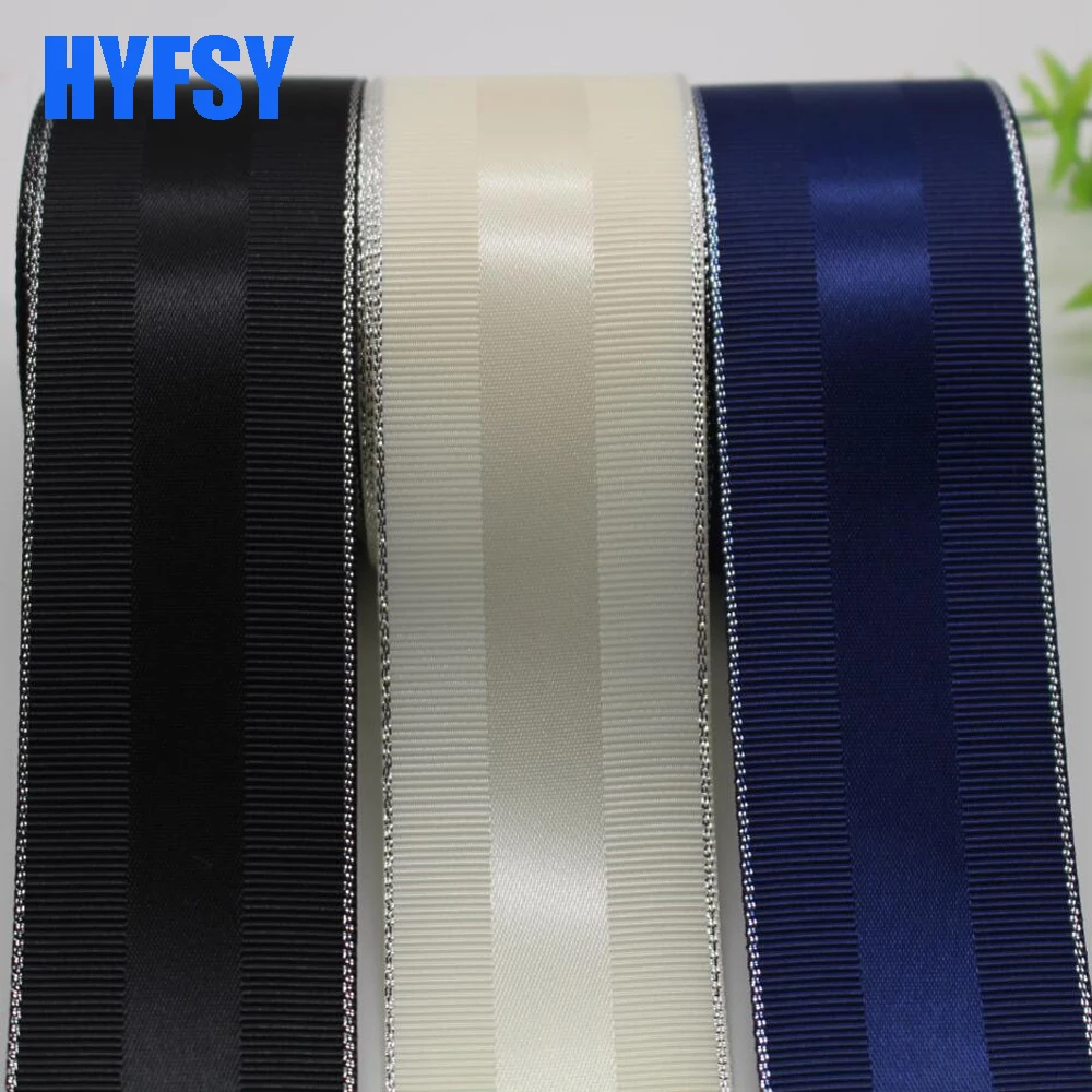 

hyfsy 38mm Double-sided silver ribbon 10 yards DIY handmade materials gift wrapping headdress Grosgrain ribbons polyester 100%