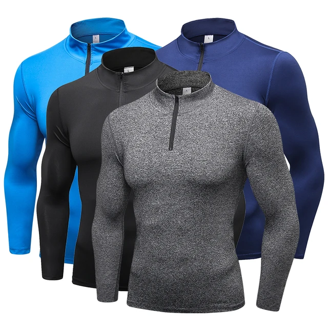 Long Sleeve Half Zipper Dry Fit Men Running Shirts Gym Shirt Rashgard Fitness Sport Shirt Men