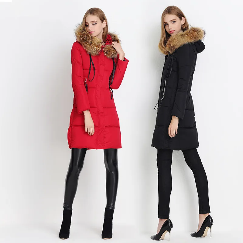 New 2016 Winter Jacket Women With Fur Hooded European Warm Cotton Padded Coat Women Plus Size