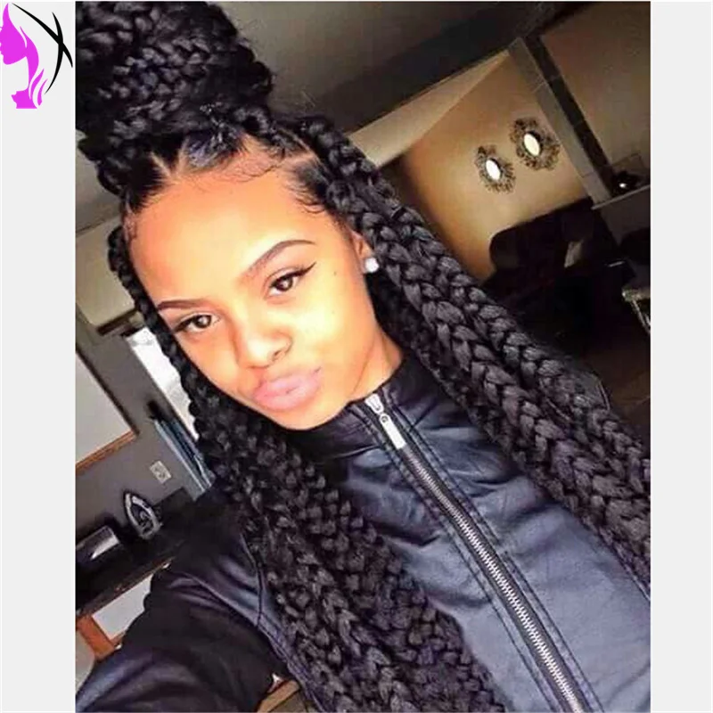 Fashion Hot Selling Box Braids Wig Natural Black Heat Resistant
