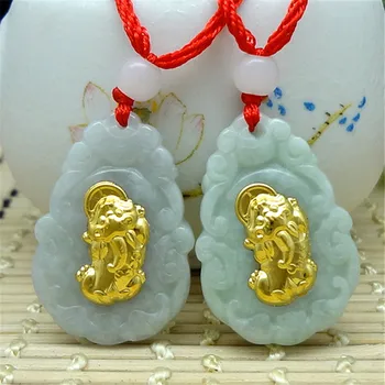 

3D gold inlaid natural jade enamel pendant E13#