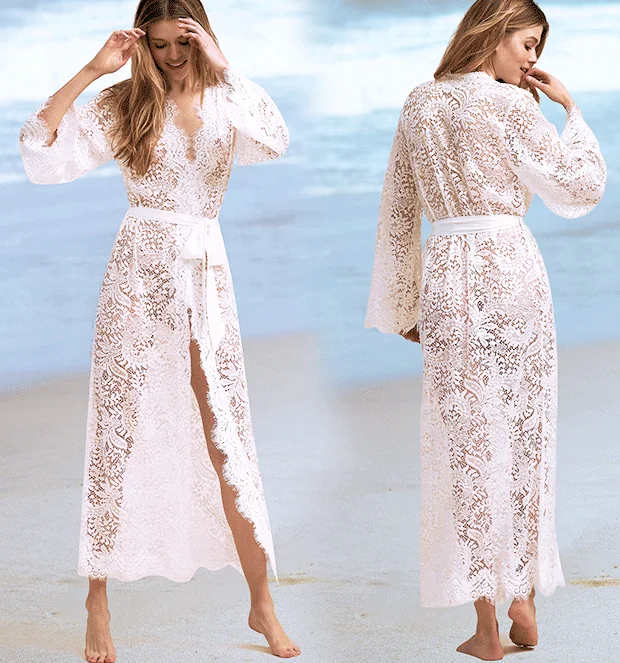

Tunics for beach Long Lace Beach Dress Women Swim Cover up Plus size Saida de Praia Robe de Plage Kaftan Beach Cover up