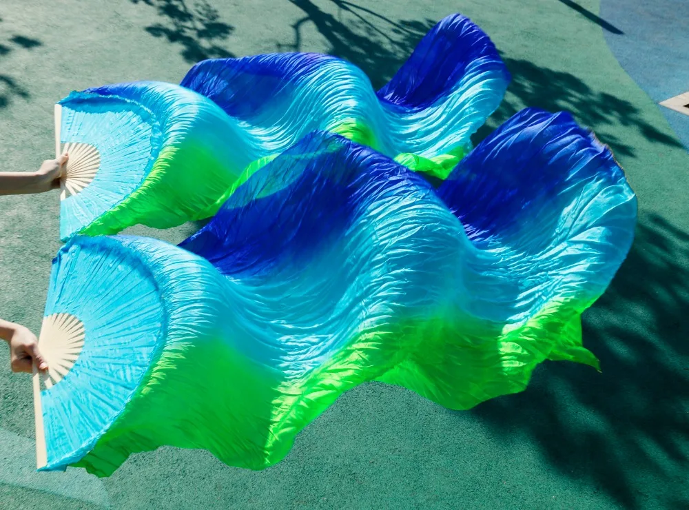 2017 female high quality Pasang perut 100% sutra FAN kerudung merah muda untuk ungu menjadi biru royal blue +turquoise+green 2017 female high quality Pasang perut 100% sutra FAN kerudung merah muda untuk ungu menjadi biru royal blue +turquoise+green