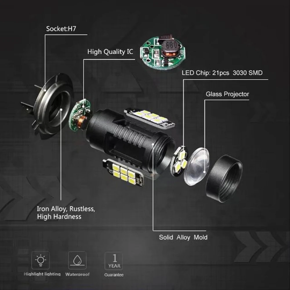 2 шт. светодиодный 3030 H7 21SMD незапотевающий фары автомобиля лампы высокой мощности 6500 K супер белый для авто аксессуары