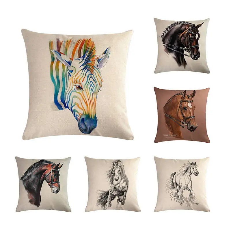 

45cm*45cm The head of a horse pattern Linen/cotton pillow cover sofa pillow case car seat cushion cover decorative pillows