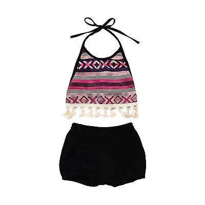 Купить Bohemia Summer Newborn Infabt Baby Girls Tassel Hater Tops+ Black Short Outfits Set Clothes  Детская одежда и обувь | Комплекты одежды для малышей (32825514497)