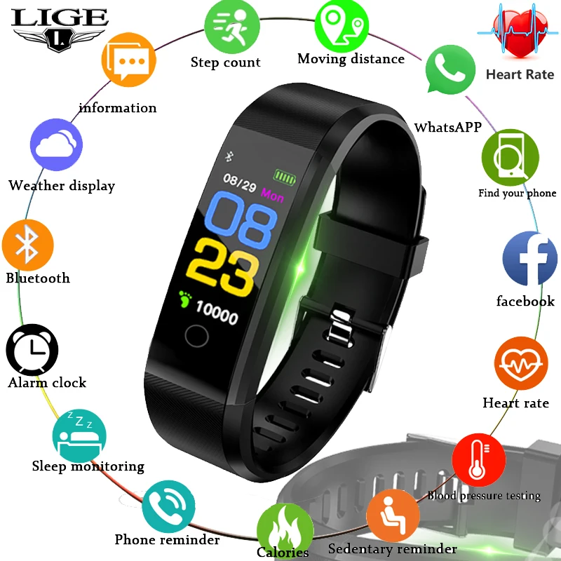 

Smart Bracelet Pedometer Heart Rate Blood Pressure Monitoring Information Reminder Fitness Tracker Bracelet Smart Watch Men +Box