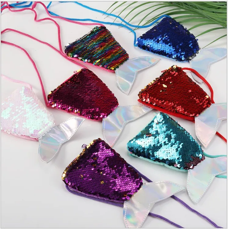 

Christmas gift 24pcs Shoulder bag girl cartoon Mermaid tail heart Sequin coin purse children day return gift for kids birthday