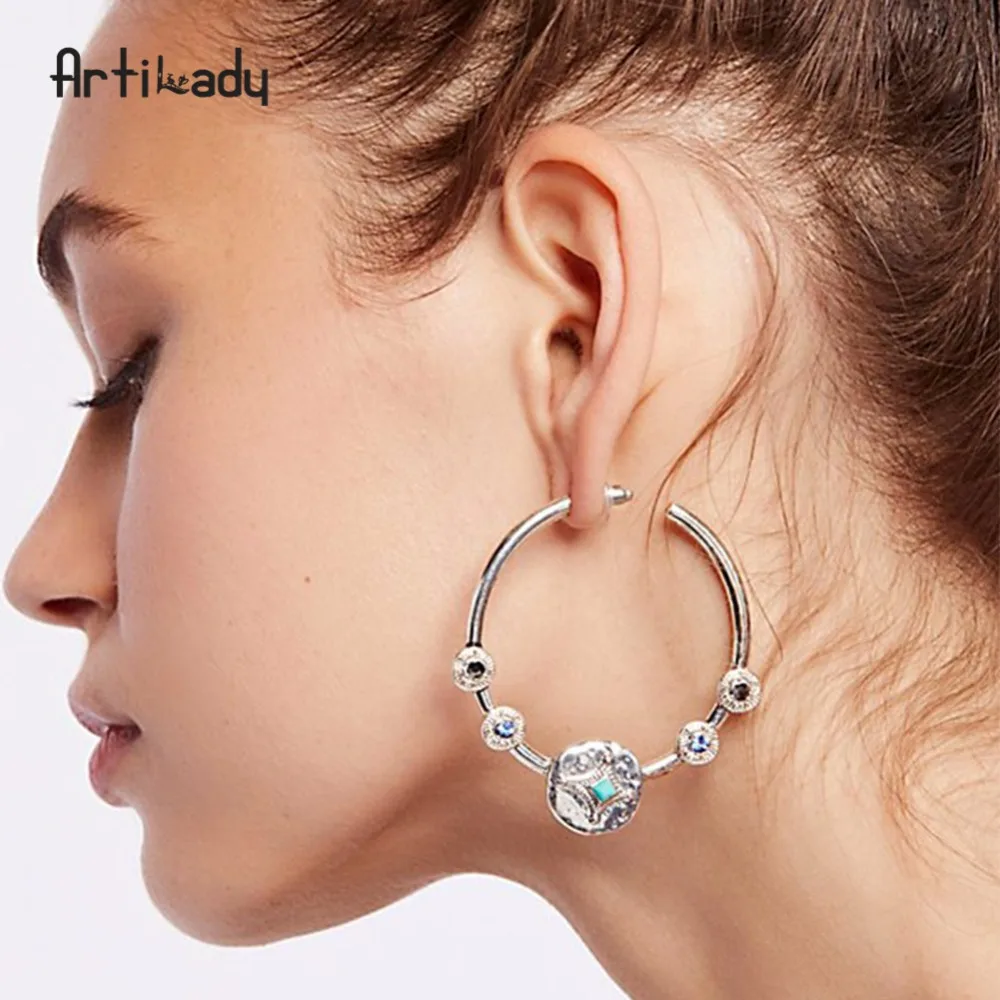 Artilady hoop earrings 2018 fancy silver color round earrings for women
