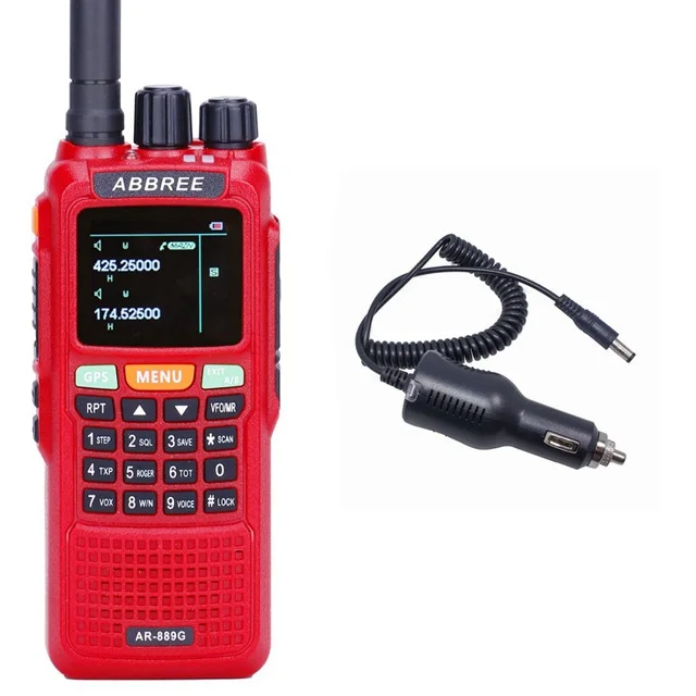 Abbree AR-889G gps poweful портативная рация 10 Вт SOS дуплексный перекрестный ретранслятор двухдиапазонный VHF Ham 10 км CB радио КВ трансивер - Цвет: red car charger