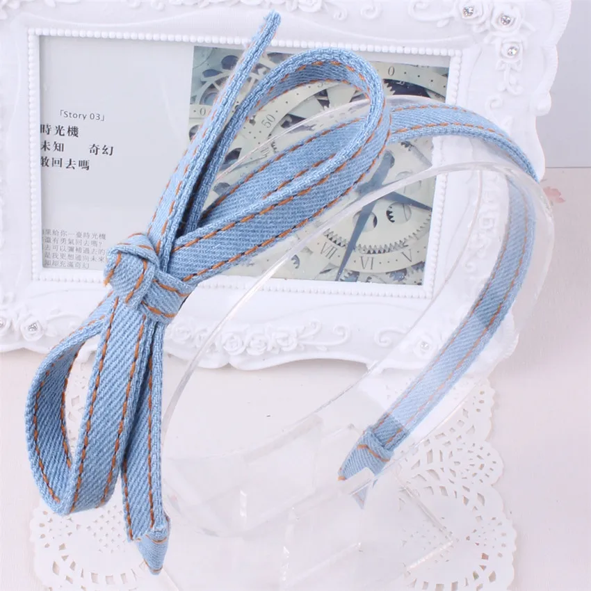 

Designs Korea Elegant Denim Fabric Jeans Big Bow Knot Headband Hairband Women Hair Accessories