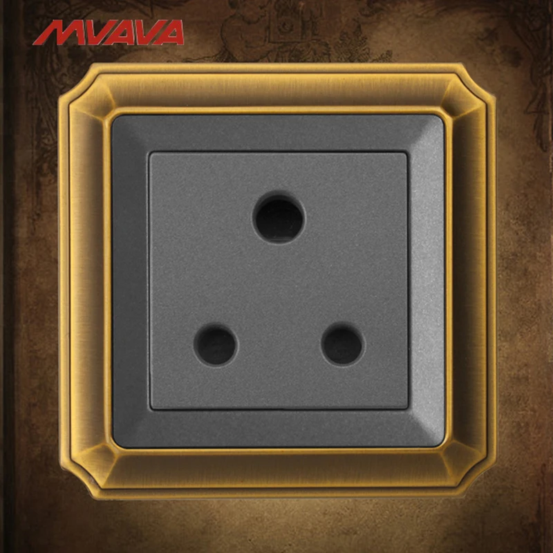 

MVAVA 15A Wall Socket 3 Round PIN Receptacle South Africa Standard Decorative Outlet Luxury Bronzed Panel Free Shipping